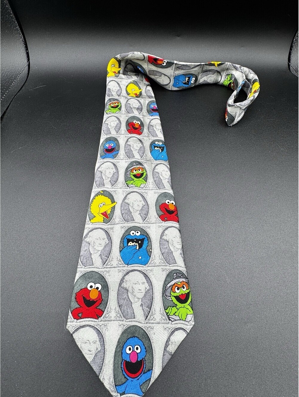 Vintage Sesame Street Silk Tie Elmo Cookie Monster Grover Big Bird Oscar CTW